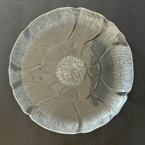 Vintage Clear Glass Floral Pattern Serving Platter Plate Textured Design 13"